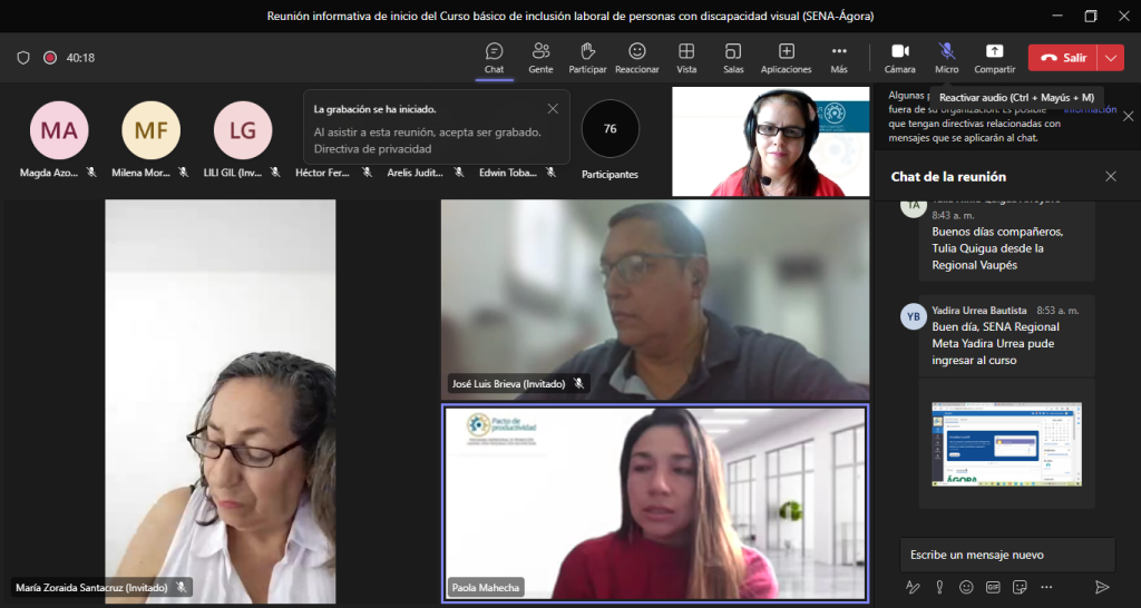 5 personas realizando una Reunión virtual 3 mujeres 1 hombre.